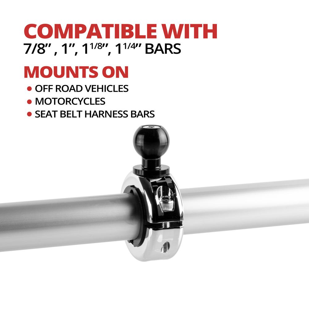 Chrome Bar Mount for 7/8", 1", 1-1/4" Bars | 20mm Ball Connection | Enduro Series