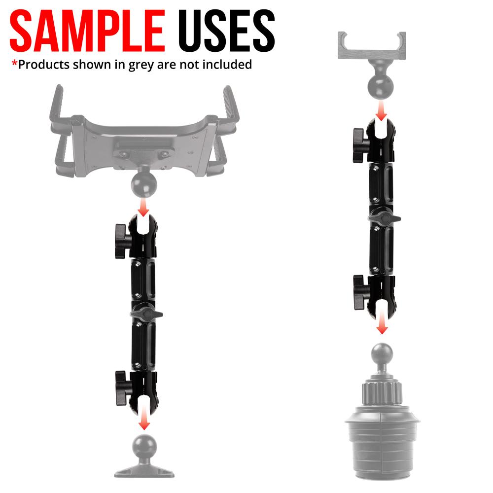 Arm | 7.5" Long | Dual 1"/25mm/B-Sized Sockets | Expandable Elbow Joint