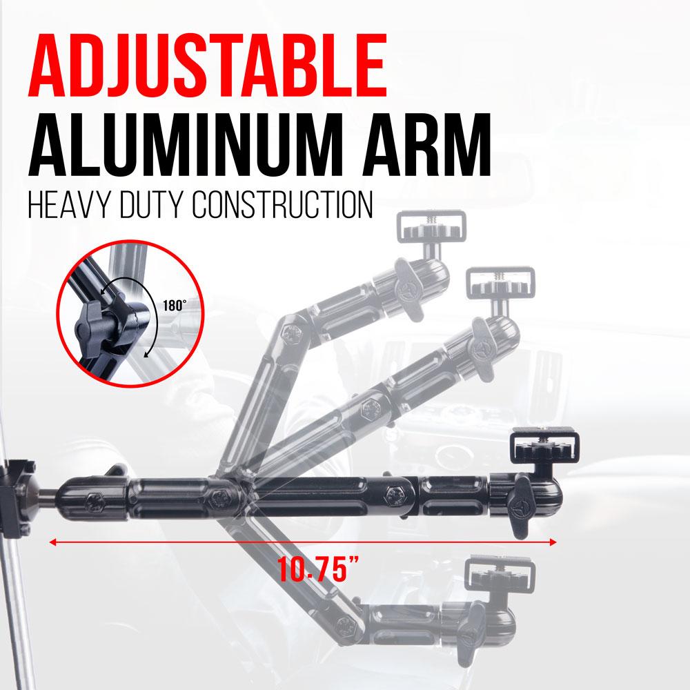 Headrest Camera Mount | 10.75" Modular Omni-Directional Arm | Locking Headrest Clamp | Enduro Series